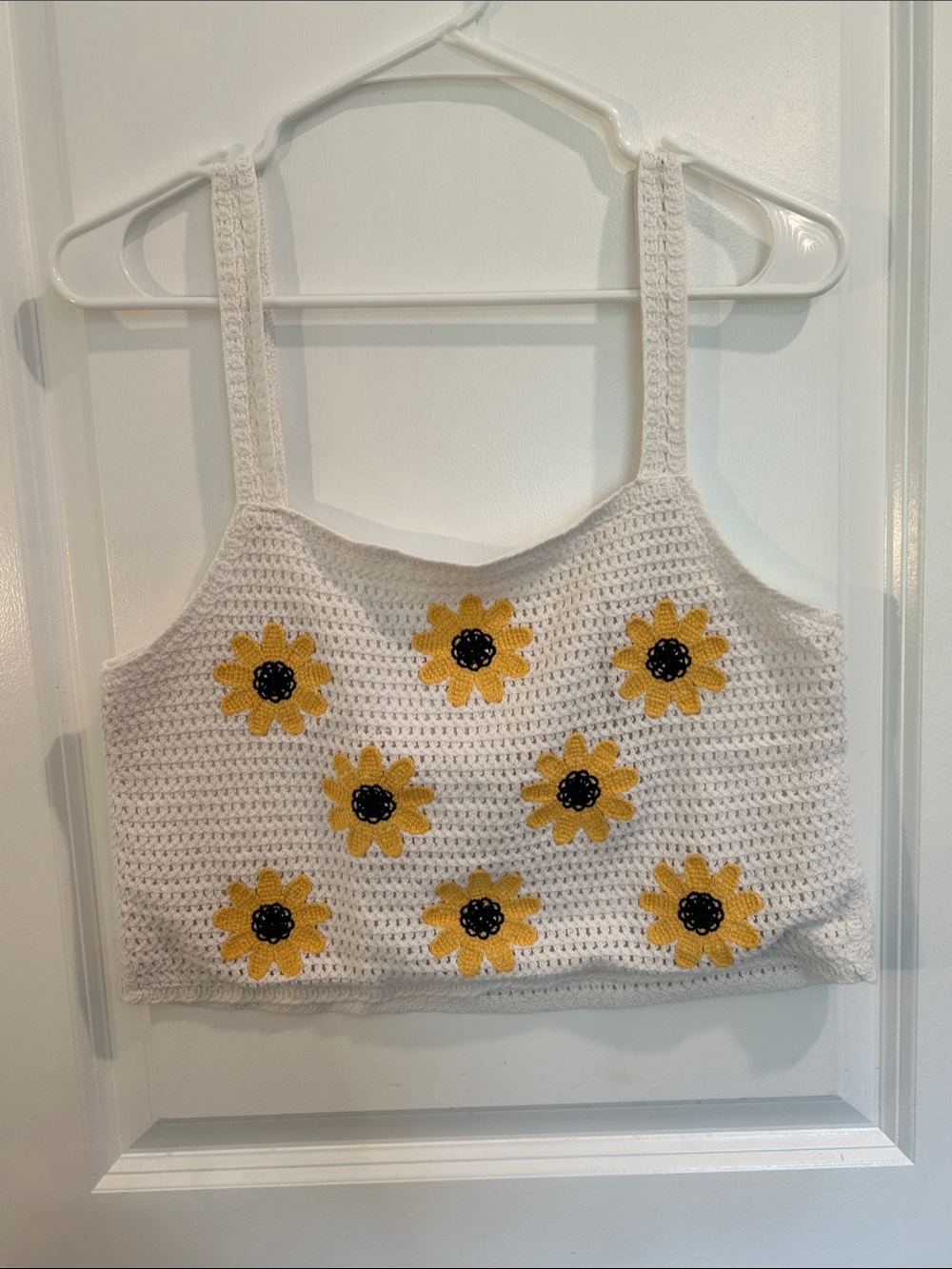 White Crocheted Crop Tank Top